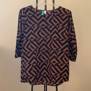 brown and black printed top